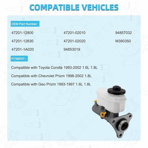 M390350 Brake Master Cylinder w/Reservoir For Toyota Corolla 1993-2002,For Chevrolet Chevy Prizm 1998-2002,For Geo Prizm 1993-1997 1.6L 1.8L Replaces 94853019,94857032 in Kuwait
