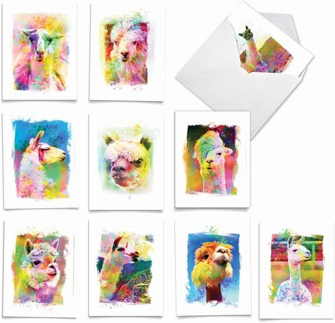 مجموعة بطاقات تهنئة فارغة بألوان مائية متنوعة من شركة The Best Card Company - متضمنة. 10 تصميمات فريدة لبطاقات الملاحظات + مظاريف الشكر والدعوات - يوم عطلة الحيوان AM6670OCB-B1x10 in Kuwait