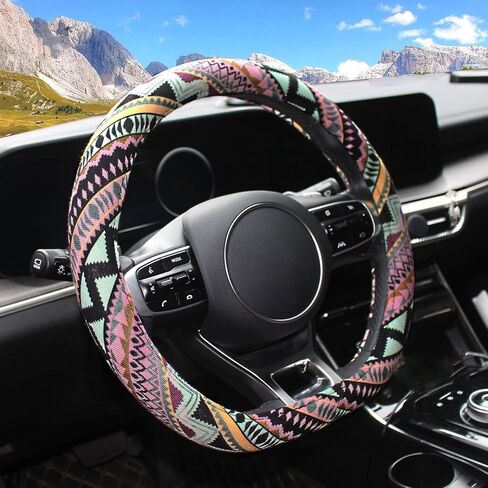 Car Steering Wheel Cover D Shape - Bohemian Style Steering Wheel Cover for Women,14.5-15inches in Saudi Arabia