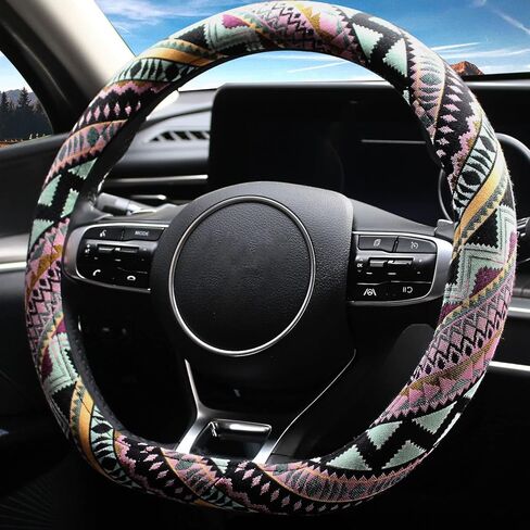 Car Steering Wheel Cover D Shape - Bohemian Style Steering Wheel Cover for Women,14.5-15inches in Saudi Arabia