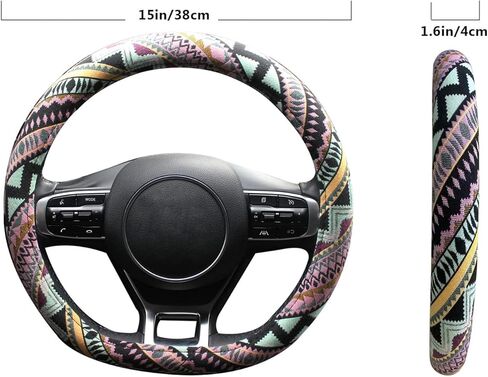 Car Steering Wheel Cover D Shape - Bohemian Style Steering Wheel Cover for Women,14.5-15inches in Saudi Arabia