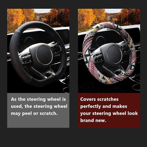 Car Steering Wheel Cover D Shape - Bohemian Style Steering Wheel Cover for Women,14.5-15inches in Saudi Arabia