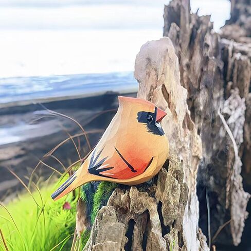 Small Carved Wooden Northern Cardinal Figurines, Handmade Two Loving Cardinals Sculpture Craft Set, 3.9"L Cute Red Bird Statues Home Decor Art Carving Work, Couple Cardinal Statues(Red & Brown) in Saudi Arabia