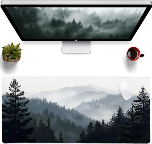 Mouse Pad, Large Extended Gaming Mouse Pad, Non Slip Rubber Base & Stitched Edges Mousepad, Grey Forest Desk Mat for Office Computer Keyboard Home(35.4 x 15.7 inch, Grey Forest) in Saudi Arabia