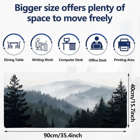 Mouse Pad, Large Extended Gaming Mouse Pad, Non Slip Rubber Base & Stitched Edges Mousepad, Grey Forest Desk Mat for Office Computer Keyboard Home(35.4 x 15.7 inch, Grey Forest) in Saudi Arabia