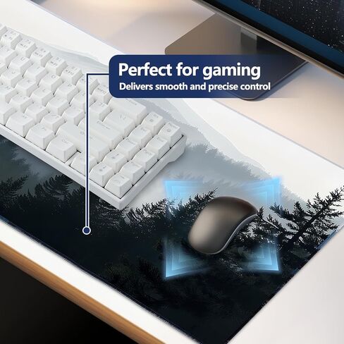 Mouse Pad, Large Extended Gaming Mouse Pad, Non Slip Rubber Base & Stitched Edges Mousepad, Grey Forest Desk Mat for Office Computer Keyboard Home(35.4 x 15.7 inch, Grey Forest) in Saudi Arabia
