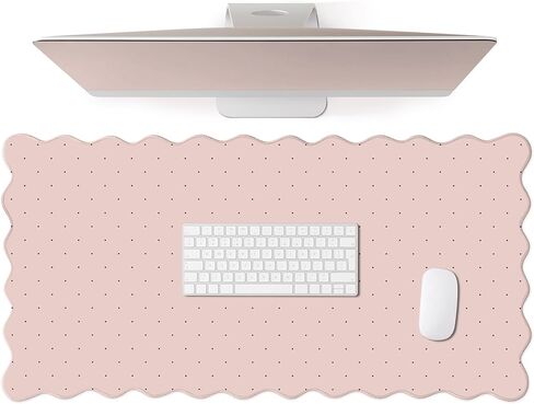 Cute Pink Scalloped Desk Mat with Polka Dot Large Mouse Pad Computer Mat Aesthetic Keyboard Mat for Desktop Laptop Protector for Office & Home in Saudi Arabia