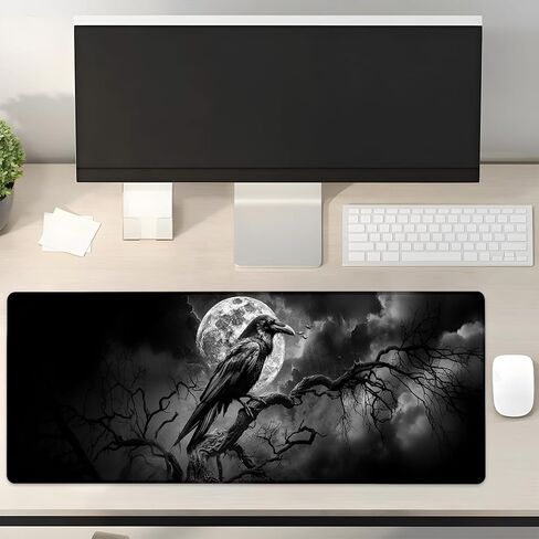Raven Gothic Gaming Mouse Pad Gifts 31.5" x 11.8", Non-Slip Rubber Base MousePads for Computers Laptop School Office Home Accessories Decor, Mouse Pad, Keyboard Desk Mat in Saudi Arabia