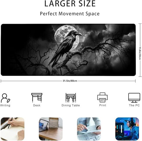 Raven Gothic Gaming Mouse Pad Gifts 31.5" x 11.8", Non-Slip Rubber Base MousePads for Computers Laptop School Office Home Accessories Decor, Mouse Pad, Keyboard Desk Mat in Saudi Arabia