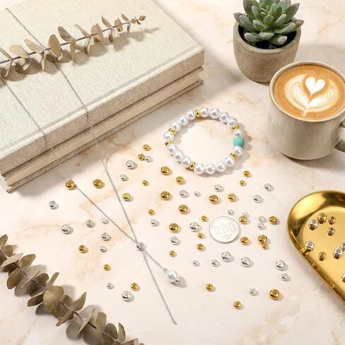 40 PCS 5/6/7/8 mm Stopper Beads, Stopper Beads for Bracelets, Brass Silicone Rondelle Spacer Bead with Rubber Inside Gold Plated Stoppers Bead for DIY Necklace Jewelry Making（Gold, Silver in Kuwait