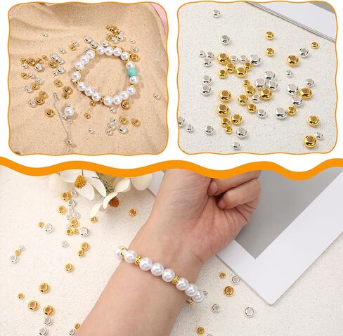 40 PCS 5/6/7/8 mm Stopper Beads, Stopper Beads for Bracelets, Brass Silicone Rondelle Spacer Bead with Rubber Inside Gold Plated Stoppers Bead for DIY Necklace Jewelry Making（Gold, Silver in Kuwait