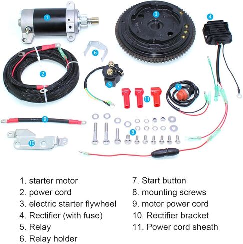 Electric Starter Kit for 4 Stroke Outboard Motors, Complete Set with Flywheel, Motor, Power Cord, Rectifier, Relay, Aluminum and Iron Construction, OEM 6AH-85550-10 in Saudi Arabia