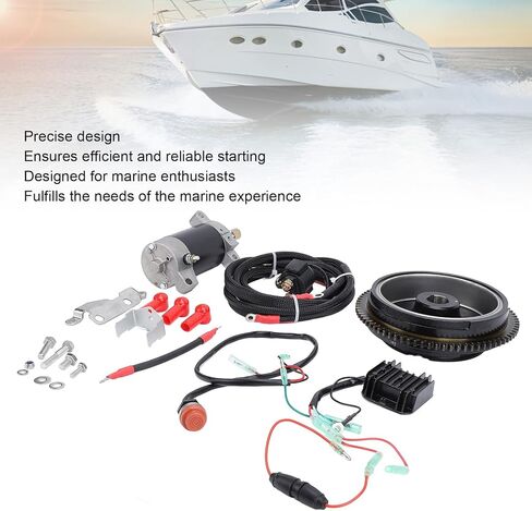 Electric Starter Kit for 4 Stroke Outboard Motors, Complete Set with Flywheel, Motor, Power Cord, Rectifier, Relay, Aluminum and Iron Construction, OEM 6AH-85550-10 in Saudi Arabia