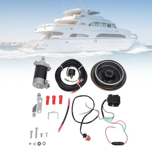 Electric Starter Kit for 4 Stroke Outboard Motors, Complete Set with Flywheel, Motor, Power Cord, Rectifier, Relay, Aluminum and Iron Construction, OEM 6AH-85550-10 in Saudi Arabia