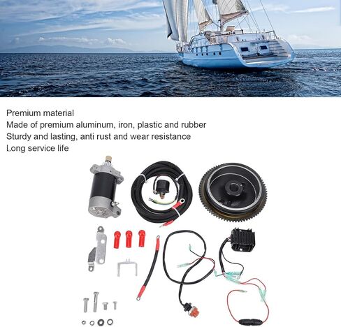 Electric Starter Kit for 4 Stroke Outboard Motors, Complete Set with Flywheel, Motor, Power Cord, Rectifier, Relay, Aluminum and Iron Construction, OEM 6AH-85550-10 in Saudi Arabia