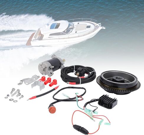 Electric Starter Kit for 4 Stroke Outboard Motors, Complete Set with Flywheel, Motor, Power Cord, Rectifier, Relay, Aluminum and Iron Construction, OEM 6AH-85550-10 in Saudi Arabia