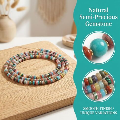 155Pcs 4mm x 2mm Rondelle Natural Stone Disc Beads for Jewelry Making, Boho Gemstone Beads in Neutral Mix Colors in Saudi Arabia