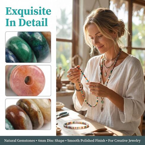 155Pcs 4mm x 2mm Rondelle Natural Stone Disc Beads for Jewelry Making, Boho Gemstone Beads in Neutral Mix Colors in Saudi Arabia