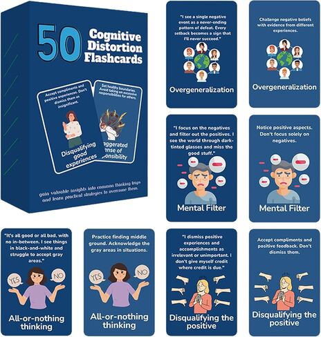 Cognitive Distortion Flashcards – 50 Visual and Textual Guidance Cards for Recognition of Biases, Mental Well-Being Support in Saudi Arabia