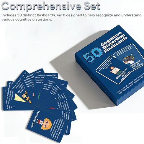 Cognitive Distortion Flashcards – 50 Visual and Textual Guidance Cards for Recognition of Biases, Mental Well-Being Support in Saudi Arabia