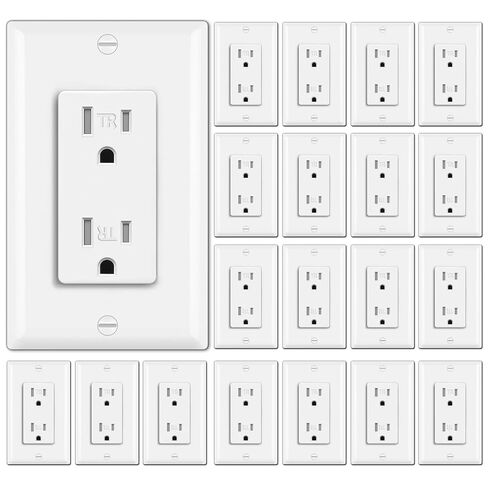 BESTTEN 100 Pack 20 Amp Decor Electrical Wall Outlet, Decorator Tamper-Resistant Receptacle, Wallplate Included, Residential and Commercial Use, 20A/125V/2500W, UL Listed, White in Saudi Arabia