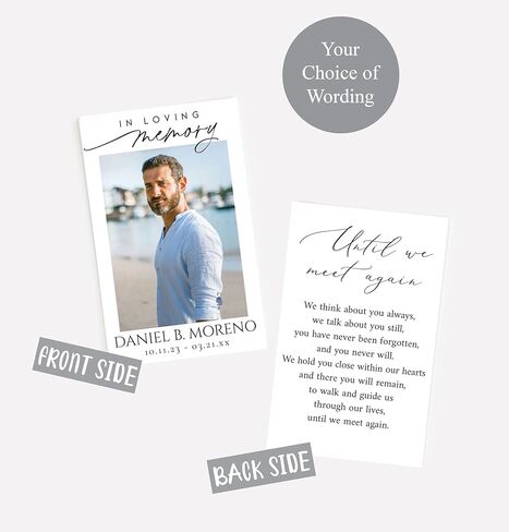 Funeral Memorial Prayer Cards, Double-Sided, Photo Personalized with Prayer, Poem, Memory Card, Celebration of Life Bereavement Poems, Comfort, Remembrance, Sympathy, Funeral Favors in Saudi Arabia
