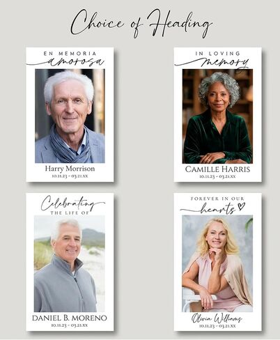 Funeral Memorial Prayer Cards, Double-Sided, Photo Personalized with Prayer, Poem, Memory Card, Celebration of Life Bereavement Poems, Comfort, Remembrance, Sympathy, Funeral Favors in Saudi Arabia