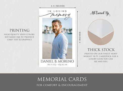 Funeral Memorial Prayer Cards, Double-Sided, Photo Personalized with Prayer, Poem, Memory Card, Celebration of Life Bereavement Poems, Comfort, Remembrance, Sympathy, Funeral Favors in Saudi Arabia