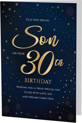 30th Birthday Card for Son – Navy Gold A5 Greeting Card with Printed Verse – Premium UK Made Milestone Design in Saudi Arabia