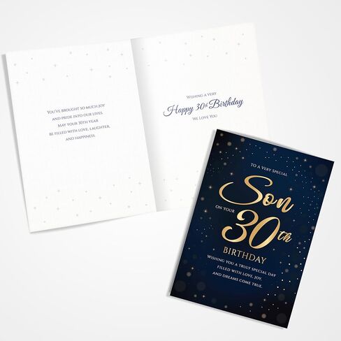 30th Birthday Card for Son – Navy Gold A5 Greeting Card with Printed Verse – Premium UK Made Milestone Design in Saudi Arabia