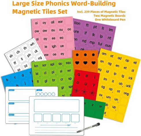 Large Size Phonics Word Building Magnetic Letter Tiles Set 239 Pieces Color-Coded Magnet Tiles with 2 Magnetic Spelling Boards Phonics Manipulatives Science of Reading Classroom Must Have Phonics Kit in Saudi Arabia