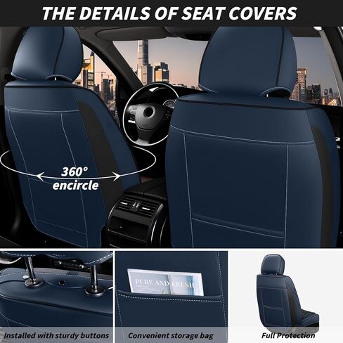 Arazi Front Seat Covers for Ford Ranger 2019-2024, Nappa Leather Seat Cover Full Coverage Waterproof Car Seat Protector (Black&Blue,2 Seats Standard) in Saudi Arabia