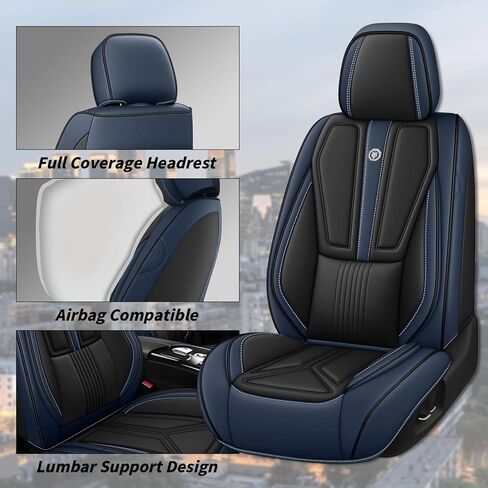 Arazi Front Seat Covers for Ford Ranger 2019-2024, Nappa Leather Seat Cover Full Coverage Waterproof Car Seat Protector (Black&Blue,2 Seats Standard) in Saudi Arabia