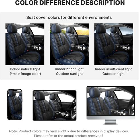 Arazi Front Seat Covers for Ford Ranger 2019-2024, Nappa Leather Seat Cover Full Coverage Waterproof Car Seat Protector (Black&Blue,2 Seats Standard) in Saudi Arabia