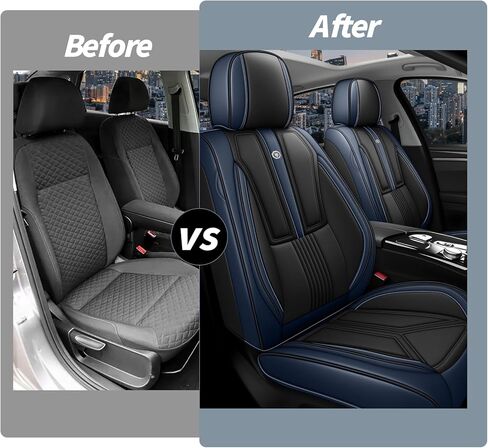 Arazi Front Seat Covers for Ford Ranger 2019-2024, Nappa Leather Seat Cover Full Coverage Waterproof Car Seat Protector (Black&Blue,2 Seats Standard) in Saudi Arabia