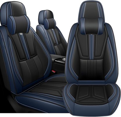 Arazi Front Seat Covers for Ford Ranger 2019-2024, Nappa Leather Seat Cover Full Coverage Waterproof Car Seat Protector (Black&Blue,2 Seats Standard) in Saudi Arabia