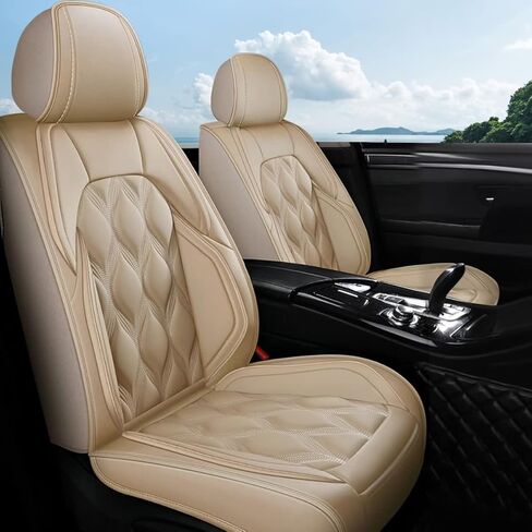 غطاء مقعد السيارة من AOMSAZTO مناسب لسيارة GMC Yukon 2007-2026 واقي وسادة مقعد السيارة الجلدي المتوافق مع الوسادة الهوائية المقاومة للماء وأغطية مقاعد السيارات الأمامية باللون البيج in Kuwait