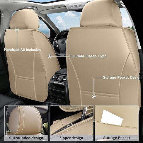 غطاء مقعد السيارة من AOMSAZTO مناسب لسيارة GMC Yukon 2007-2026 واقي وسادة مقعد السيارة الجلدي المتوافق مع الوسادة الهوائية المقاومة للماء وأغطية مقاعد السيارات الأمامية باللون البيج in Kuwait