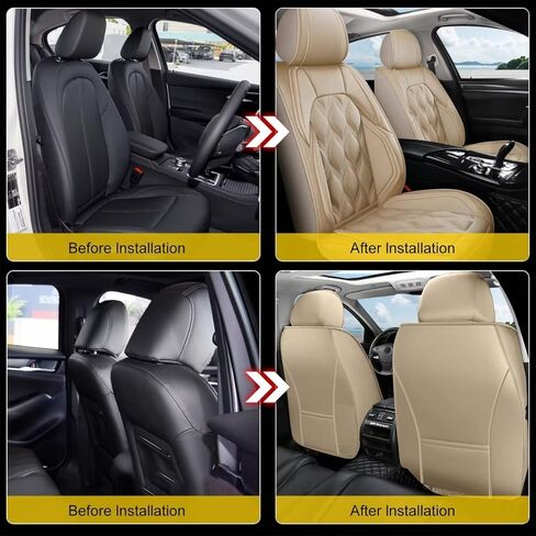غطاء مقعد السيارة من AOMSAZTO مناسب لسيارة GMC Yukon 2007-2026 واقي وسادة مقعد السيارة الجلدي المتوافق مع الوسادة الهوائية المقاومة للماء وأغطية مقاعد السيارات الأمامية باللون البيج in Kuwait