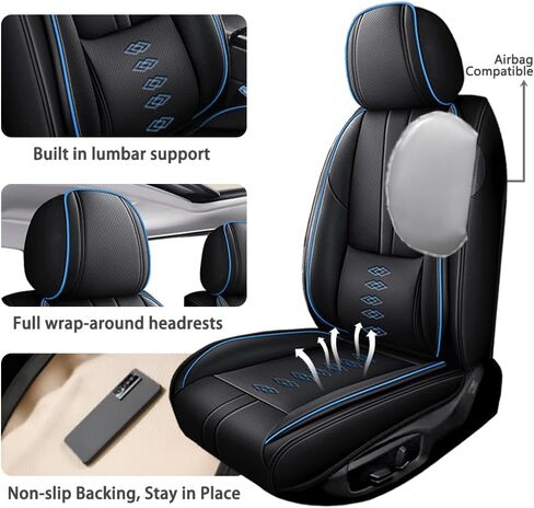 مناسب لأغطية مقاعد السيارة Honda Fit 2007-2020، أغطية مقاعد جلدية مقاومة للماء، واقيات مقاعد السيارة مضادة للانزلاق، متوافقة مع الوسادة الهوائية، غطاء مقعد أمامي للسيارات (مقعدين/أسود + أزرق) in Kuwait