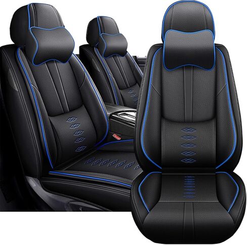 مناسب لأغطية مقاعد السيارة Honda Fit 2007-2020، أغطية مقاعد جلدية مقاومة للماء، واقيات مقاعد السيارة مضادة للانزلاق، متوافقة مع الوسادة الهوائية، غطاء مقعد أمامي للسيارات (مقعدين/أسود + أزرق) in Kuwait