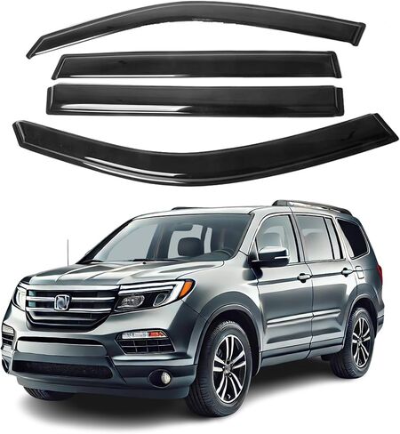 Fit for Honda Pilot 2009 2010 2011 2012 2013 2014 2015; Premier 2mm Thick Tape-On Premium Wind Deflectors for Front and Rear Windows, Durable & Sleek Design, Set of 4 in Kuwait
