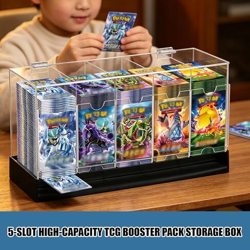 5-Slot Booster Pack Dispenser with Base Clear Acrylic Display Case Holds Up to 200 Booster Packs for Easy Access Works for Sports Card Collectibles and TCG Trading Card Games in Saudi Arabia