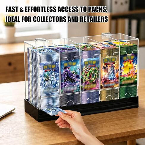 5-Slot Booster Pack Dispenser with Base Clear Acrylic Display Case Holds Up to 200 Booster Packs for Easy Access Works for Sports Card Collectibles and TCG Trading Card Games in Saudi Arabia