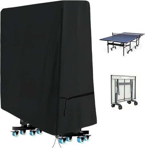 غطاء طاولة Saking Ping Pong، غطاء طاولة تنس قابل للطي مقاوم للماء للاستخدام الداخلي/الخارجي، غطاء طاولة شديد التحمل 600D للحماية من جميع الأحوال الجوية أسود - 64 بوصة طول × 26 بوصة عرض × 63 بوصة ارتفاع in Kuwait
