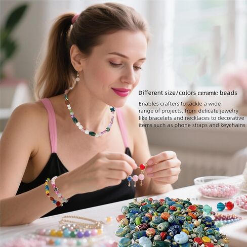 Assorted Ceramic Beads Mixed Colors for Jewelry Making, DlY Arts Crafts Decorative Mixed Beads Ceramic Porcelain for Handicrafts,Bracelet, Earring for Women Above 12 Years Old Half Pound in Saudi Arabia
