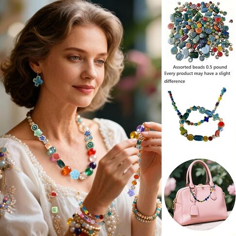 Assorted Ceramic Beads Mixed Colors for Jewelry Making, DlY Arts Crafts Decorative Mixed Beads Ceramic Porcelain for Handicrafts,Bracelet, Earring for Women Above 12 Years Old Half Pound in Saudi Arabia