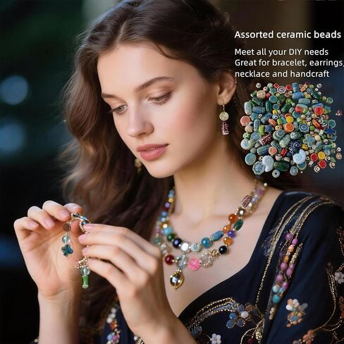 Assorted Ceramic Beads Mixed Colors for Jewelry Making, DlY Arts Crafts Decorative Mixed Beads Ceramic Porcelain for Handicrafts,Bracelet, Earring for Women Above 12 Years Old Half Pound in Saudi Arabia