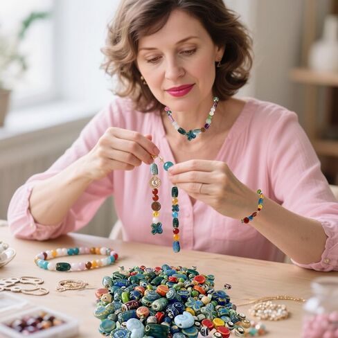 Assorted Ceramic Beads Mixed Colors for Jewelry Making, DlY Arts Crafts Decorative Mixed Beads Ceramic Porcelain for Handicrafts,Bracelet, Earring for Women Above 12 Years Old Half Pound in Saudi Arabia