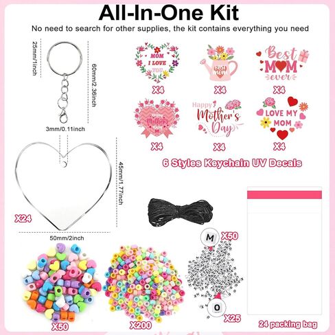 24 Set Mothers Day Craft Kits, Mom DIY Keychain Bulk Set with Acrylic Blank and UV DTF Stickers, Mama Craft Gifts Making Kit, Funny Classroom Home Birthday Art Activities Party Favors in Saudi Arabia